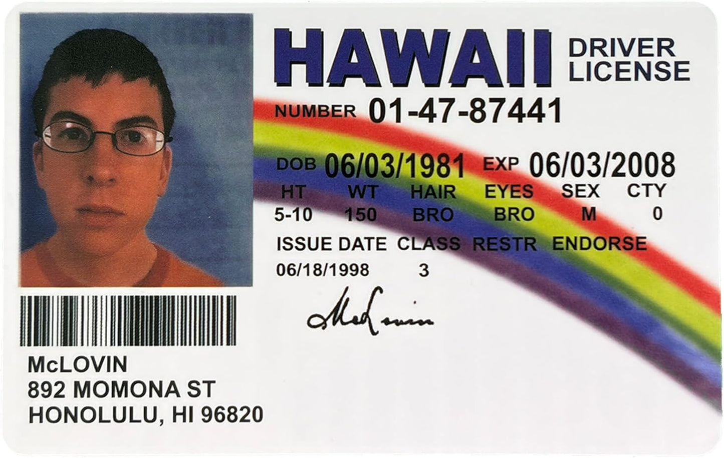 McLovin Superbad ID Card Drivers Licence